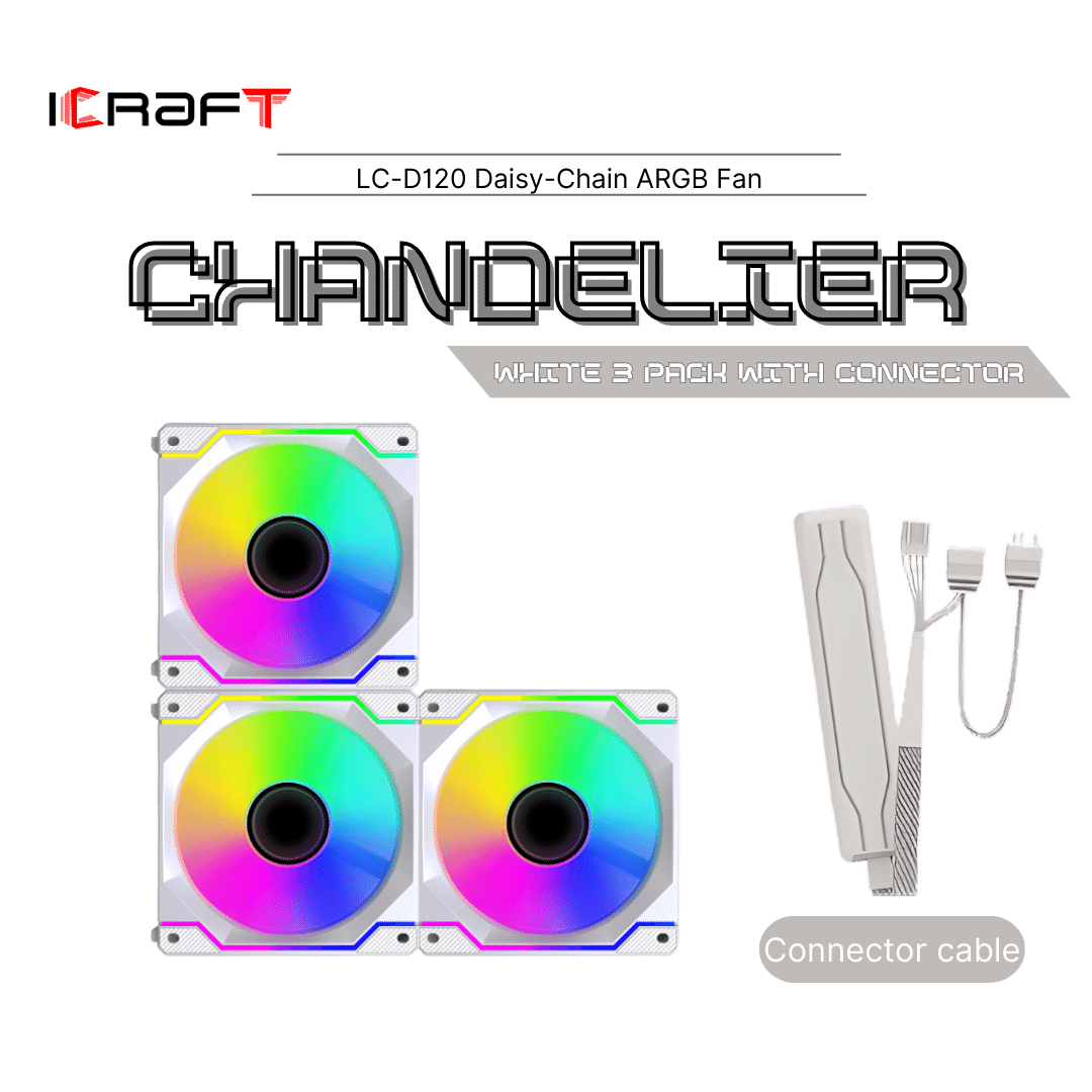 iCraft Chandelier ARGB 120mm White PWM FAN 3 Pack