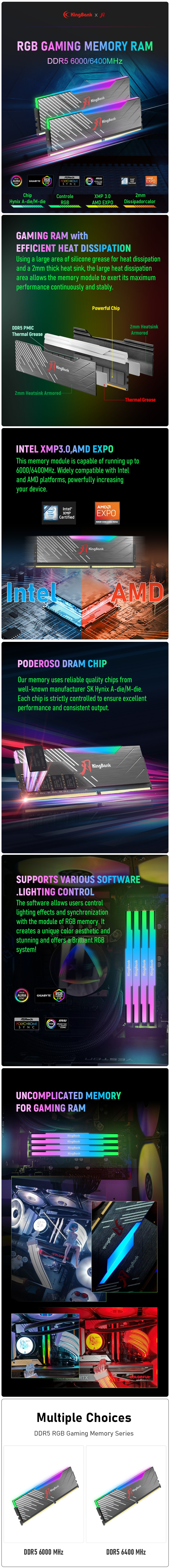 Kingbank KRRB DDR5 6000MHz 16GB*2 UDIMM M Hynix CL30 Black RGB - Detail Image